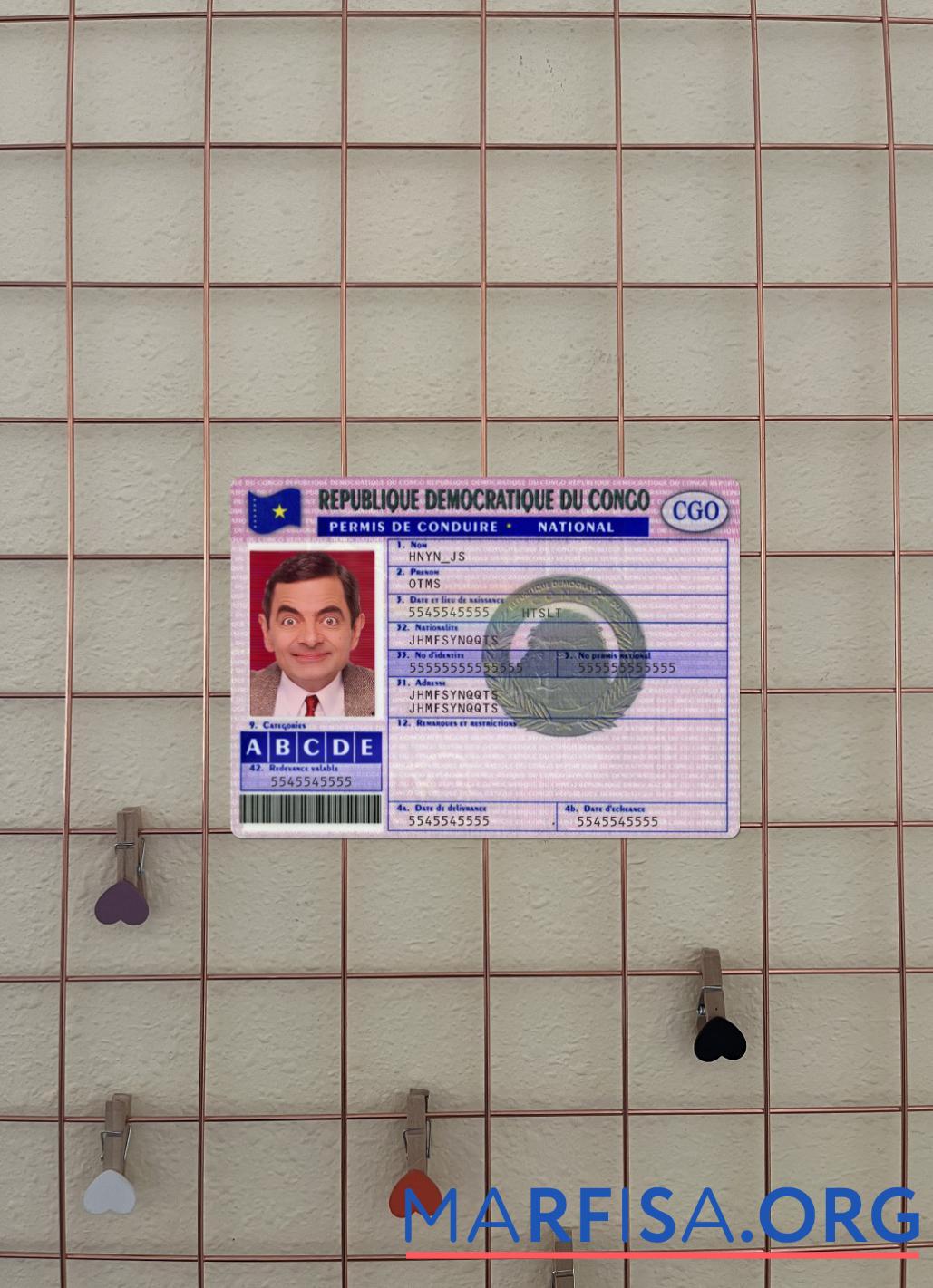 Printable Congo driving license version 3 photolook real example